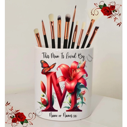 Personalised Ceramic Make Up Brush Holder - This Mum / Mummy / Mam / Mom Is Loved By Name – D.59
