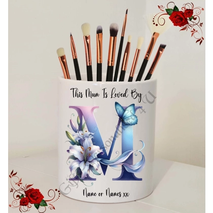 Personalised Ceramic Make Up Brush Holder - This Mum / Mummy / Mam / Mom Is Loved By Name – D.6