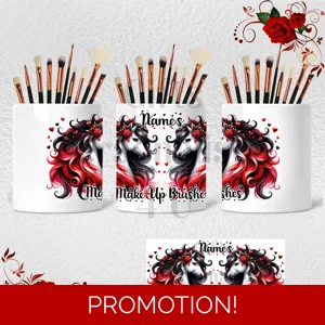 Personalised Ceramic Make Up Brush Holder - Unicorns & Hearts – Name’s Make Up Brushes – Design 2
