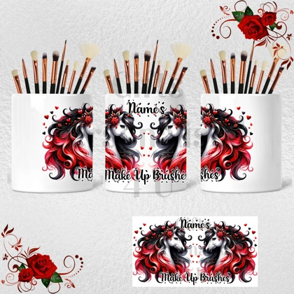 Personalised Ceramic Make Up Brush Holder - Unicorns & Hearts – Name’s Make Up Brushes – Design 2