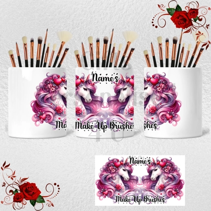 Personalised Ceramic Make Up Brush Holder - Unicorns & Hearts – Name’s Make Up Brushes – Design 3