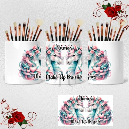 Personalised Ceramic Make Up Brush Holder - Unicorns & Hearts – Name’s Make Up Brushes – Design 4