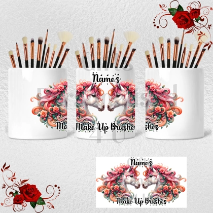 Personalised Ceramic Make Up Brush Holder - Unicorns & Hearts – Name’s Make Up Brushes – Design 5