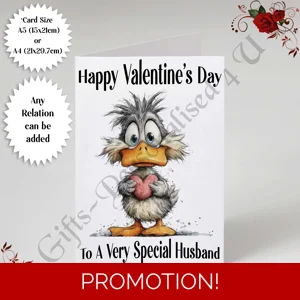 A5 or A4 Personalised Card - Happy Valentine's Day - Duck - Any Relation - D.10
