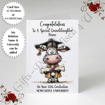 A5 or A4 Personalised Greeting Card - Graduation - Any Relation - Name - University - D.10