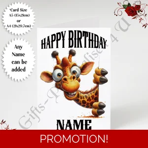 A5 or A4 Personalised Greeting Card - Happy Birthday - Humour - Quirky Peeking Animal - Name - D.11