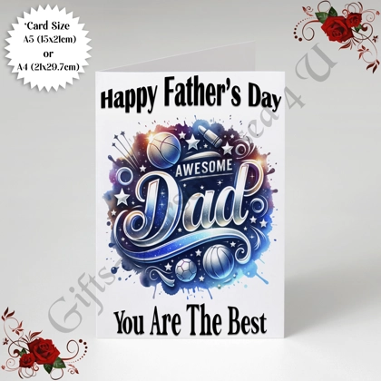 A5 or A4 Designed Greeting Card - Happy Father's Day - Dad - D.11 A5 or A4 Designed Greeting Card - Happy Father's Day - Dad - D.11