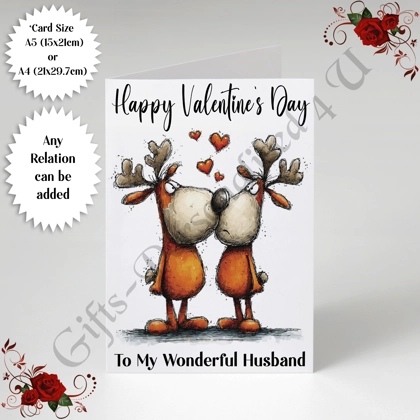 A5 or A4 Personalised Card - Happy Valentine's Day - Characters - Wife Husband etc - D.11