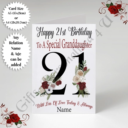 A5 or A4 Personalised Greeting Card - Flowers - Happy Birthday - Any relation / Age / Name - D.1