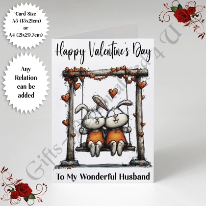 A5 or A4 Personalised Card - Happy Valentine's Day - Characters - Wife Husband etc - D.12