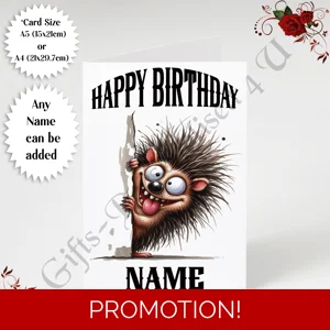 A5 or A4 Personalised Greeting Card - Happy Birthday - Humour - Quirky Peeking Animal - Name - D.13