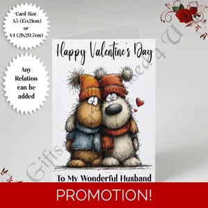 A5 or A4 Personalised Card - Happy Valentine's Day - Characters - Wife Husband etc - D.13