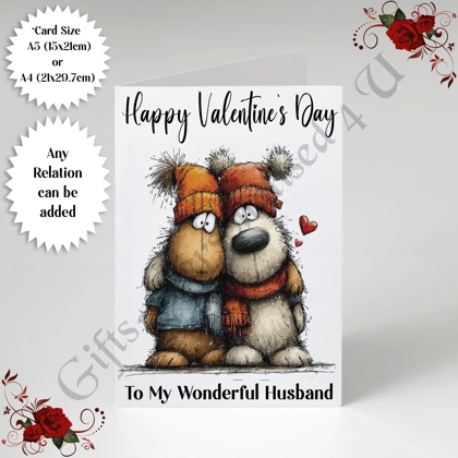 A5 or A4 Personalised Card - Happy Valentine's Day - Characters - Wife Husband etc - D.13