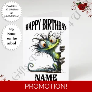 A5 or A4 Personalised Greeting Card - Happy Birthday - Humour - Quirky Peeking Animal - Name - D.14