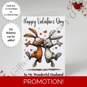 A5 or A4 Personalised Card - Happy Valentine's Day - Characters - Wife Husband etc - D.14