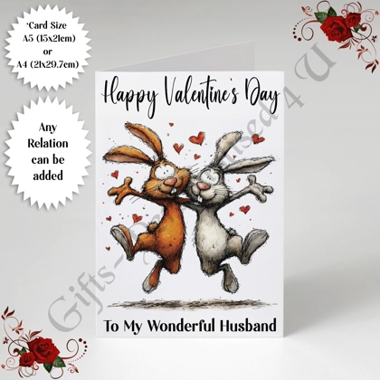 A5 or A4 Personalised Card - Happy Valentine's Day - Characters - Wife Husband etc - D.14