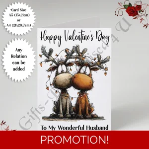 A5 or A4 Personalised Card - Happy Valentine's Day - Characters - Wife Husband etc - D.15
