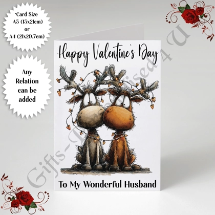 A5 or A4 Personalised Card - Happy Valentine's Day - Characters - Wife Husband etc - D.15