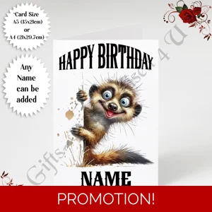 A5 or A4 Personalised Greeting Card - Happy Birthday - Humour - Quirky Peeking Animal - Name - D.16