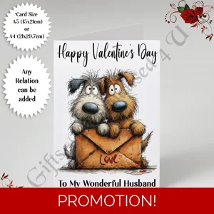 A5 or A4 Personalised Card - Happy Valentine's Day - Characters - Wife Husband etc - D.16