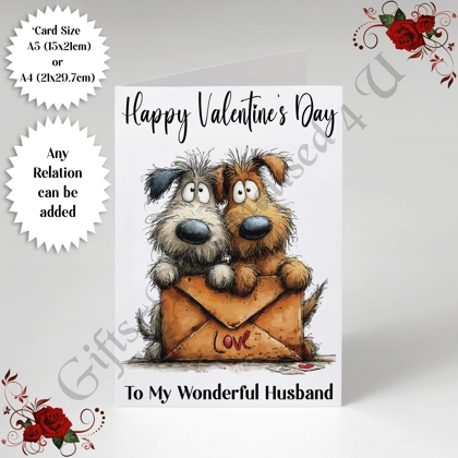 A5 or A4 Personalised Card - Happy Valentine's Day - Characters - Wife Husband etc - D.16