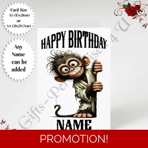 A5 or A4 Personalised Greeting Card - Happy Birthday - Humour - Quirky Peeking Animal - Name - D.17