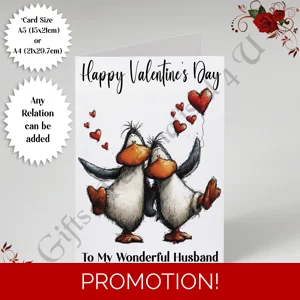 A5 or A4 Personalised Card - Happy Valentine's Day - Characters - Wife Husband etc - D.17