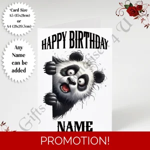 A5 or A4 Personalised Greeting Card - Happy Birthday - Humour - Quirky Peeking Animal - Name - D.19
