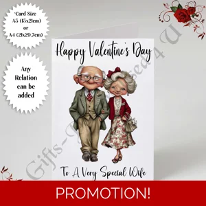 A5 or A4 Personalised Card - Happy Valentine's Day - Characters - Wife Husband etc - D.19