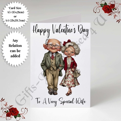 A5 or A4 Personalised Card - Happy Valentine's Day - Characters - Wife Husband etc - D.19