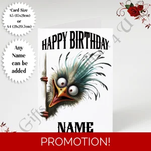A5 or A4 Personalised Greeting Card - Happy Birthday - Humour - Quirky Peeking Animal - Name - D.1