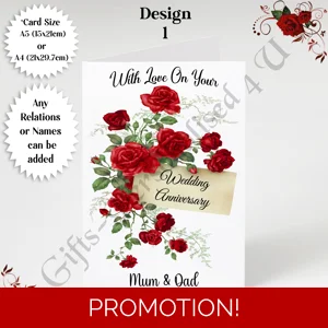 A5 or A4 Personalised Greeting Card - Wedding Anniversary - Any Relations or Names - D.1