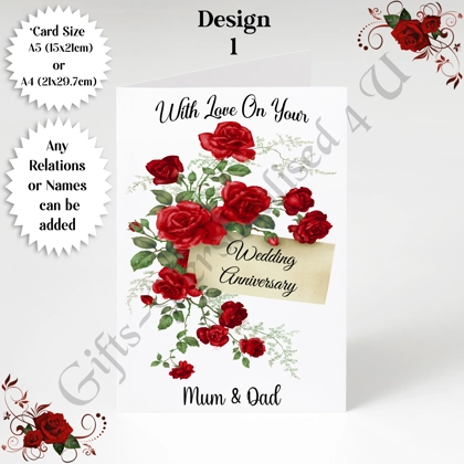 A5 or A4 Personalised Greeting Card - Wedding Anniversary - Any Relations or Names - D.1 A5 or A4 Personalised Greeting Card - Wedding Anniversary - Any Relations or Names - D.1