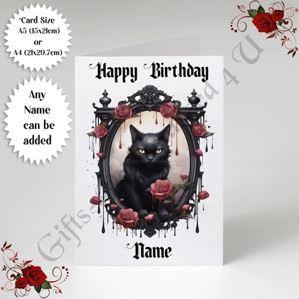 A5 or A4 Personalised Greeting Card - Gothic - Happy Birthday - Name - D.1 A5 or A4 Personalised Greeting Card - Gothic - Happy Birthday - Name - D.1