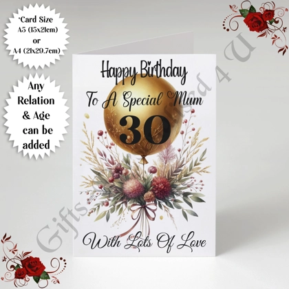 A5 or A4 Personalised Greeting Card - Happy Birthday - Any Age / Relation - D.1 A5 or A4 Personalised Greeting Card - Happy Birthday - Any Age / Relation - D.1
