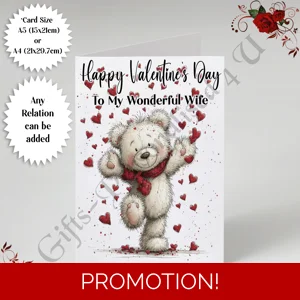 A5 or A4 Personalised Card - Happy Valentine's Day - Cute Bear - Any Relation - D.1