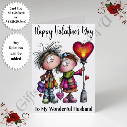 A5 or A4 Personalised Card - Happy Valentine's Day - Characters - Wife Husband etc - D.1