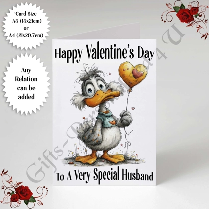 A5 or A4 Personalised Card - Happy Valentine's Day - Duck - Any Relation - D.1
