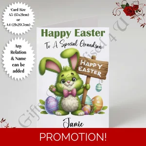 A5 or A4 Personalised Card - Happy Easter - Bunny - Any Relation & Name - D.1