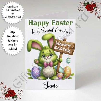A5 or A4 Personalised Card - Happy Easter - Bunny - Any Relation & Name - D.1