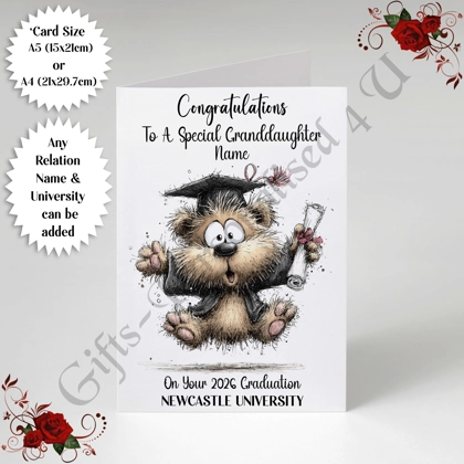 A5 or A4 Personalised Greeting Card - Graduation - Any Relation - Name - University - D.1