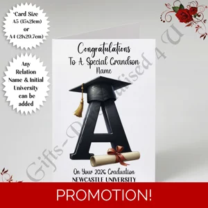 A5 or A4 Personalised Greeting Card - Graduation - Any Relation - Name - Initial - University - D.1