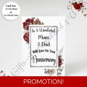 A5 or A4 Personalised Greeting Card - Anniversary - Mum & Dad - D.1