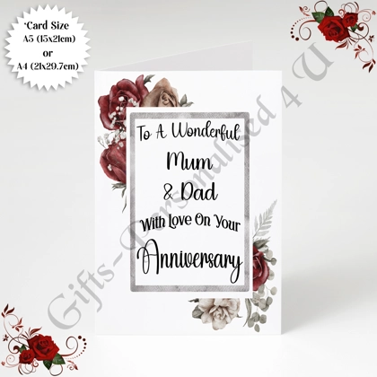 A5 or A4 Personalised Greeting Card - Anniversary - Mum & Dad - D.1