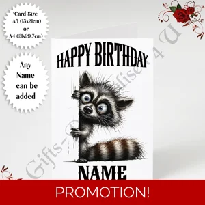A5 or A4 Personalised Greeting Card - Happy Birthday - Humour - Quirky Peeking Animal - Name - D.21
