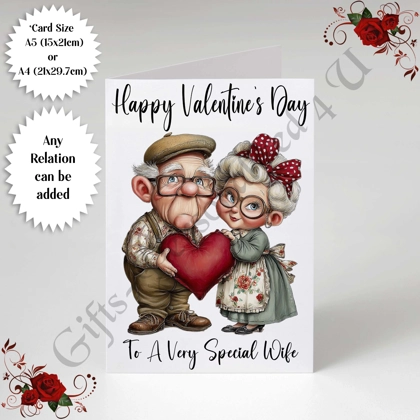 A5 or A4 Personalised Card - Happy Valentine's Day - Characters - Wife Husband etc - D.22