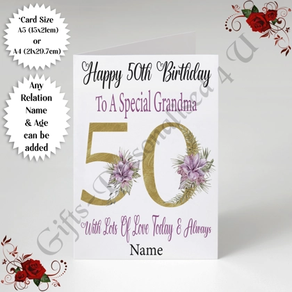 A5 or A4 Personalised Greeting Card - Flowers - Happy Birthday - Any relation / Age / Name - D.2