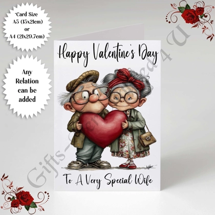 A5 or A4 Personalised Card - Happy Valentine's Day - Characters - Wife Husband etc - D.25