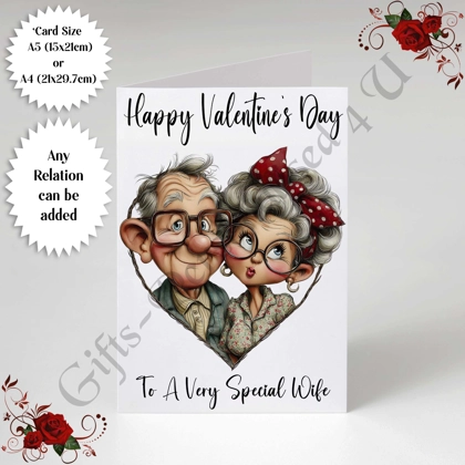 A5 or A4 Personalised Card - Happy Valentine's Day - Characters - Wife Husband etc - D.26