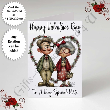 A5 or A4 Personalised Card - Happy Valentine's Day - Characters - Wife Husband etc - D.27